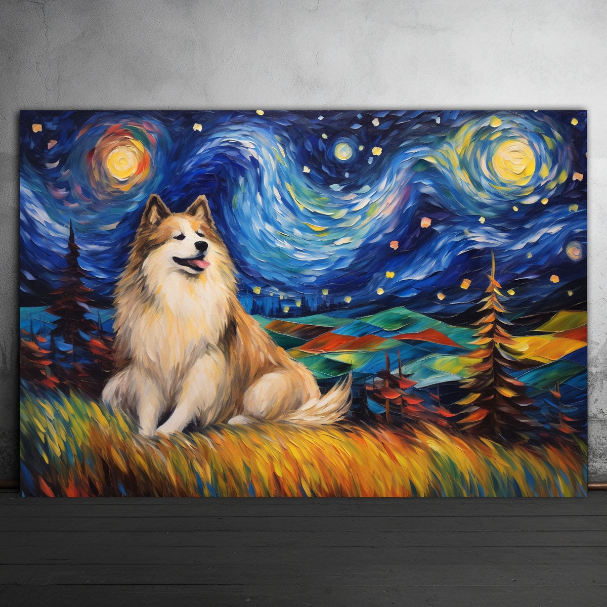 Alaskan Malamute Dog Watercolor Starry Night Van Gogh Painting Kits, Painting Watercolor Canvas, Canvas Suitable for Room Decor Cafe Decor Or Gift for Friends