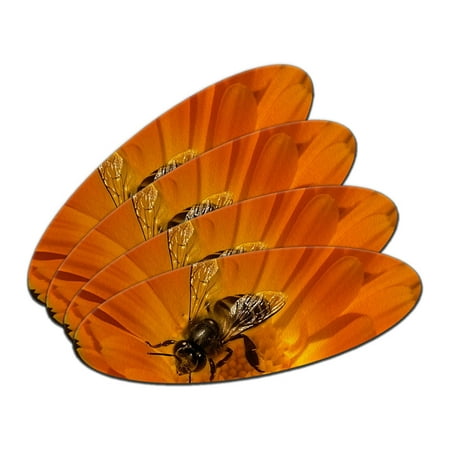 Bee on Orange Flower Double-Sided Oval Nail File Emery Board Set 4 Pack
