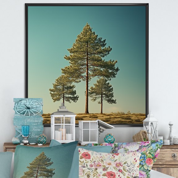 Designart "Pine'S Forest Perspective I" Tree Pine Floater Framed Wall Art Living Room