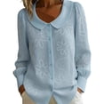 thumbnail image 2 of Sheghy Workout Tops Women's Collared Embroidered Printed Long-sleeved Blouse Blue XXL, 2 of 7