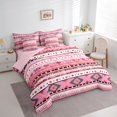thumbnail image 3 of jejeloiu Vintage Aztec Print 7 Pieces Bedding Comforter Set,Pink Geometric Rhombus Full Bedding Set For Adults Reversible, 3 of 8