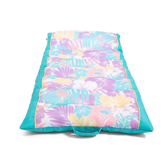 Big Joe Kona No Inflation Needed Pool Lounger with Headrest, Tropical Hibiscus Aqua Double Sided Mesh, Quick Draining Fabric, 5.5 feet Big