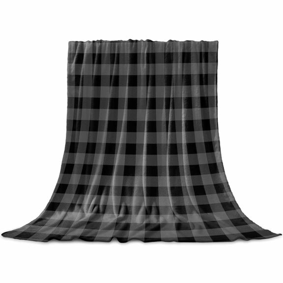 Flannel Throw Blanket for Couch Sofa Bed,Black and Grey Plaid Soft Cozy Warm Fuzzy Blanket 30x40in