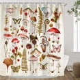 thumbnail image 2 of Vintage Mushroom Shower Curtain Retro Forest Nature Wild Plant Bathroom Decor with Aesthetic Mushrooms Butterflies Leaves Berries Cones Acorns, 70S 60S Modern Bathroom Accessories with Hooks 72X72IN, 2 of 5