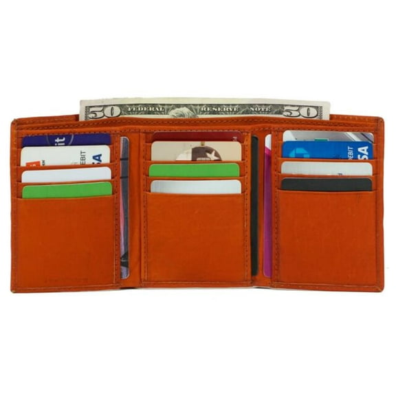 Bullz Men's Genuine Leather Slim and Compact 13 Credit Cards and 1 ID Holder Trifold Men's Wallet