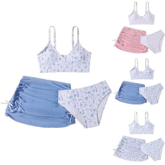 BXSRUTA Girls Floral Print Bikini Swimsuit 3 Piece Set for Medium to Big Kids Tank Top with Skirtini and Bottoms