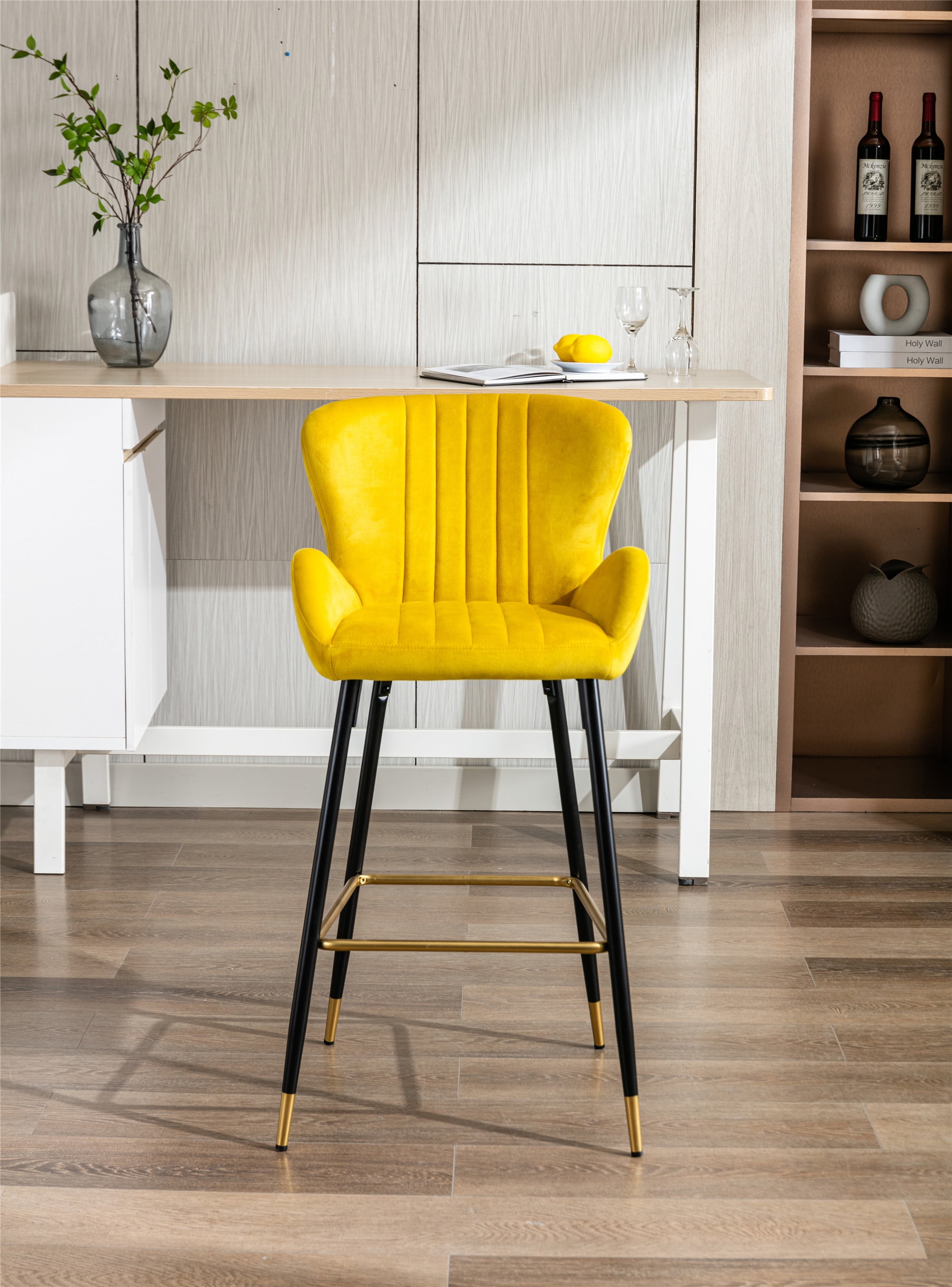 Resenkos Bar Stools Set of 2,Modern Velvet Breakfast Dining Chairs with Back and Footrest(Mustard) Resenkos Bar Stools Set of 2,Modern Velvet Breakfast Dining Chairs with Back and Footrest(Mustard)
