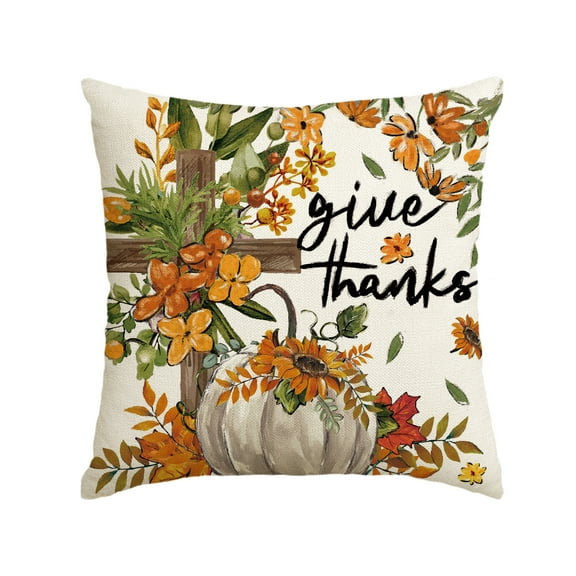 Sm:)e Cross Pumpkin Floral Sunflower Give Thanks Fall Thanksgiving Pillow Cover 18 x 18 Inch
