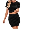 thumbnail image 2 of SMihono Robe d'Été Grande Taille pour Femmes 2023 Été Couleur Unie Mode Col Rond Manches Courtes Débardeur Jupe Courte Ensemble Ensemble Deux Pièces, 2 of 9