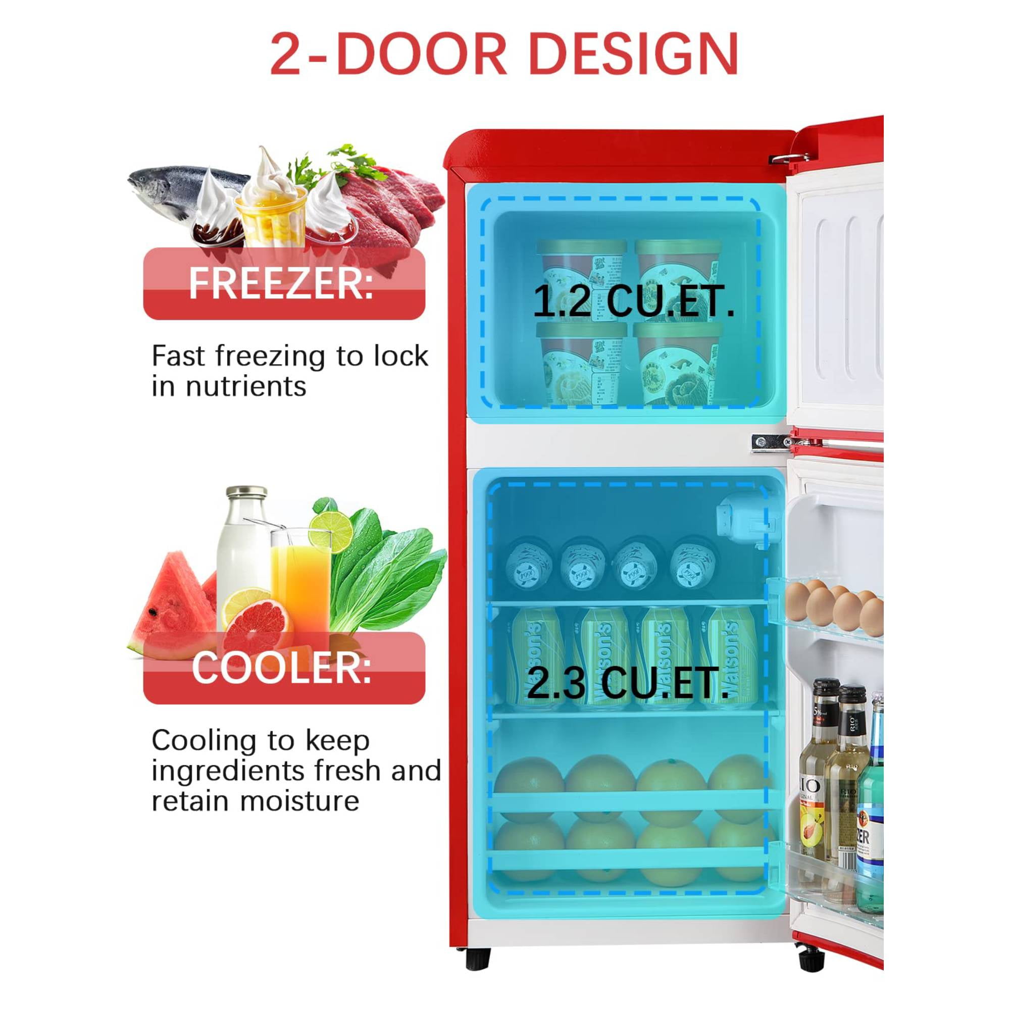 3.5 Cu. Ft Mini Fridge Compact Refrigerator with Top-Freezer,7- Level Adjustable Thermostat, Adjustable Shelves For Bedroom, Office, Kitchen, Apartment, Red