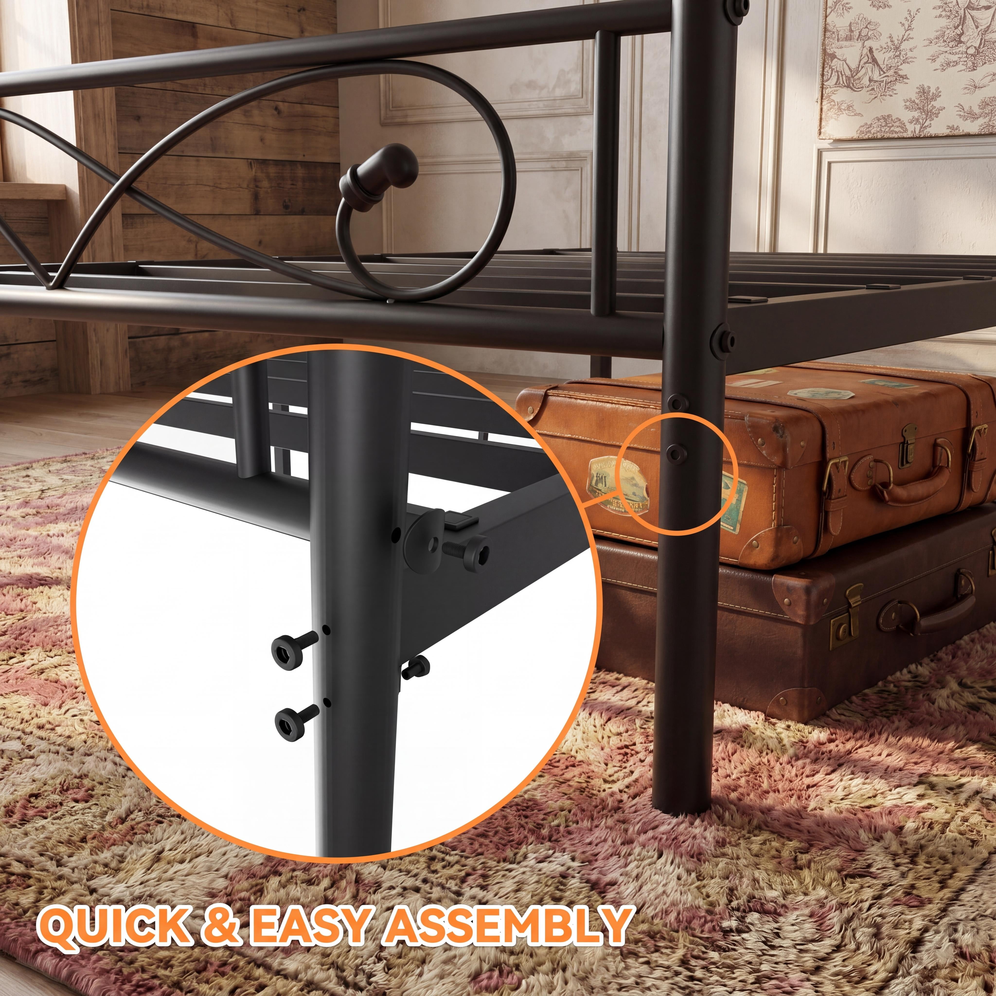 King Size Metal Platform Bed Frame with Fist Headboard, Under Bed Storage, Noise-Free Design, No Box Spring Required, Easy Assembly, Black Finish