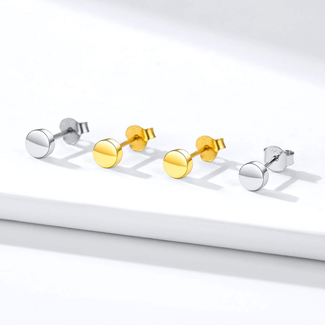 ChicSilver 14K Gold Plated Dot Stud Earrings for Women Small Round Circle Geometric Sterling Silver Earring Birthday Valentines Day Christmas Jewelry Gift