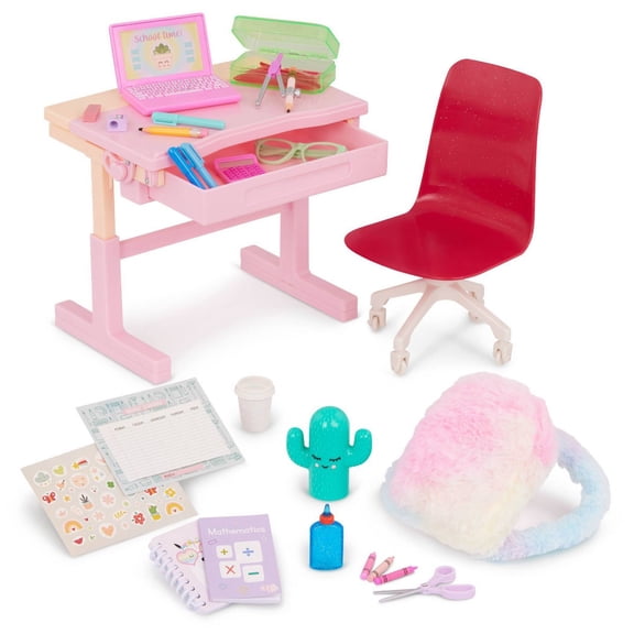 Modern Desk with Tilt Top Accessory Set for 18" Dolls: Creative Thinking Plastic Accessories