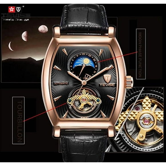 Tevise Montre Automatique à Remontage Automatique pour Homme Tourbillon Montres Mécaniques pour Homme Squelette Masculin Sport Montre-Bracelet Relógio Masculino 8383D
