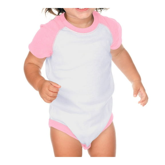 Kavio I1P0508 Infants Raglan Short Sleeve Bodysuit.(Replaces 190)-White/BabyPink-18M
