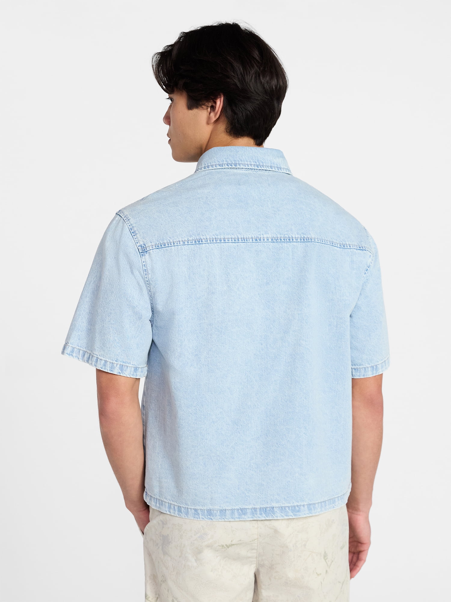 No Boundaries Denim Boxy Fit Shirt with Short Sleeves, Men's XS-4XLT