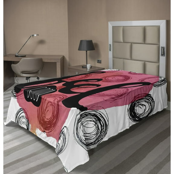 Ambesonne Saying Flat Sheet, Watercolor Stain Circles, TwinXL Size, Pink Black White