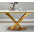thumbnail image 5 of Montary 63 inch Engineered Stone Kitchen Dining Table Set with 6 Chairs,Carrara White Top with Gold Solid Carbon Steel Base, 5 of 6