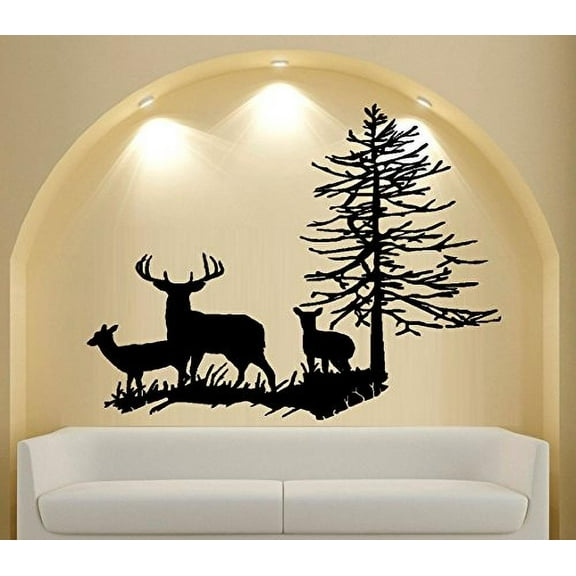 Decal ~ DEER FAMILY WITH TREE #4 ~ WALL DECAL, EX LARGE 40" x 46"