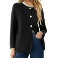thumbnail image 2 of LANGWYQU Long Sleeve Crewneck Women Button-Down Knit Cardigan Coat With Pocket, 2 of 5