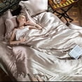 thumbnail image 4 of Juego de funda nórdica de seda morera natural de mezcla de lujo con sábana ajustable Juego de cama tamaño king de satén sedoso de alta gama Juego de cama tamaño queen, 4 of 5