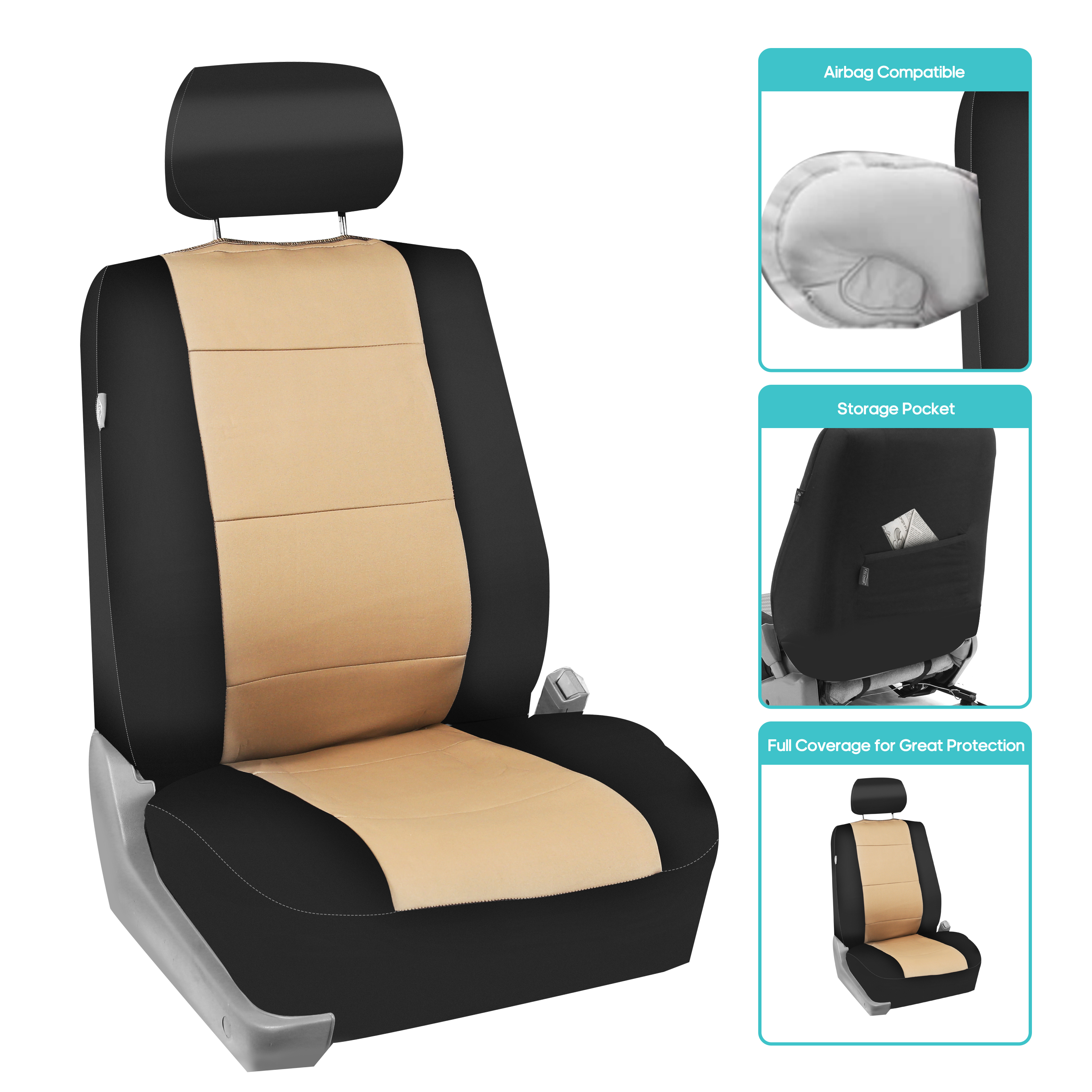 FH Group Universal Fit Neoprene Car Seat Covers, Airbag Compatible Front Set - Beige FB083102BEIGE - image 2 of 6