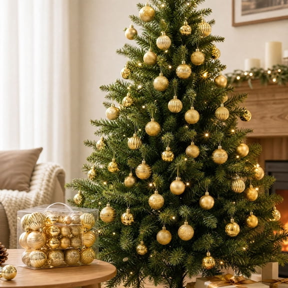 Christmas Decorations Clearance – 50 PCS Christmas Ornaments Set, Shatterproof Christmas Tree Balls Ornaments, Christmas Ball Hanging Decor for Xmas Tree Home Indoor Outdoor Party (Gold)