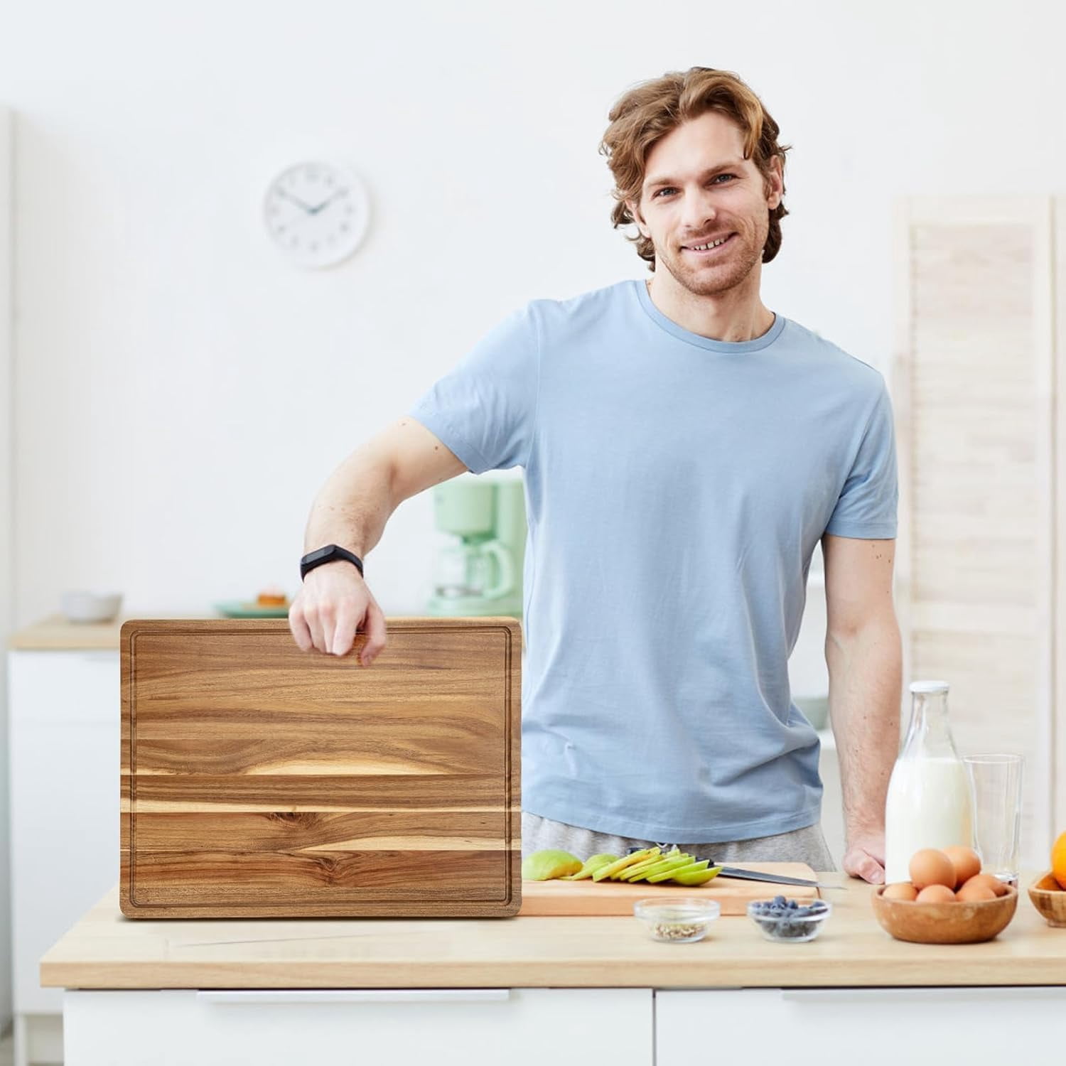 Acacia Wood Cutting Board with Juice Groove & Handles, Reversible Wooden Chopping Board, 1.2" Thick Wooden Chopping Boards for Meat, Vegetables, Cheese, Charcuterie Board,24"x18"