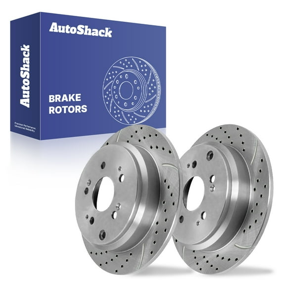 AutoShack Rear Solid Drilled & Slotted Silver Zinc Coated Brake Rotors 2-PC Set Replacement for 2005-2010 Honda Odyssey SilverShield Pro 12.32" (313 mm)