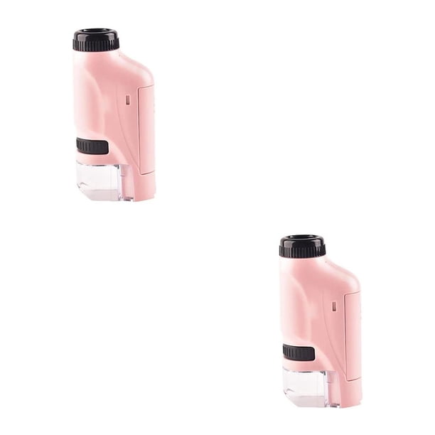 Vogacara Niños microscopio aumento juguetes educativos con bolsillo portátil LED óptico estudiante con pilas juguete rosa Type1 NO1