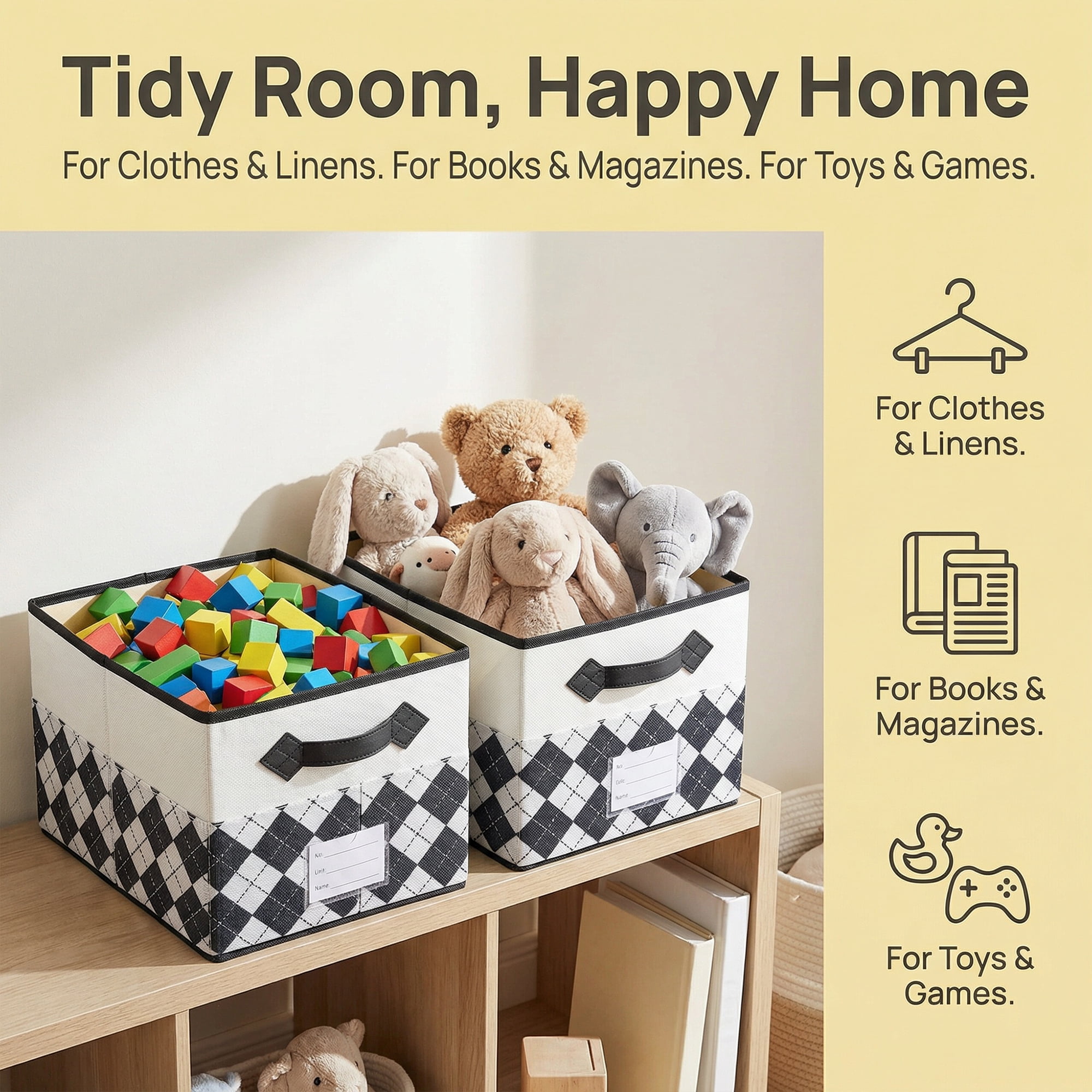 Unique Bargains Storage Basket with Handle for Organizing Light Black 17.3"x11.8"x10.6"
