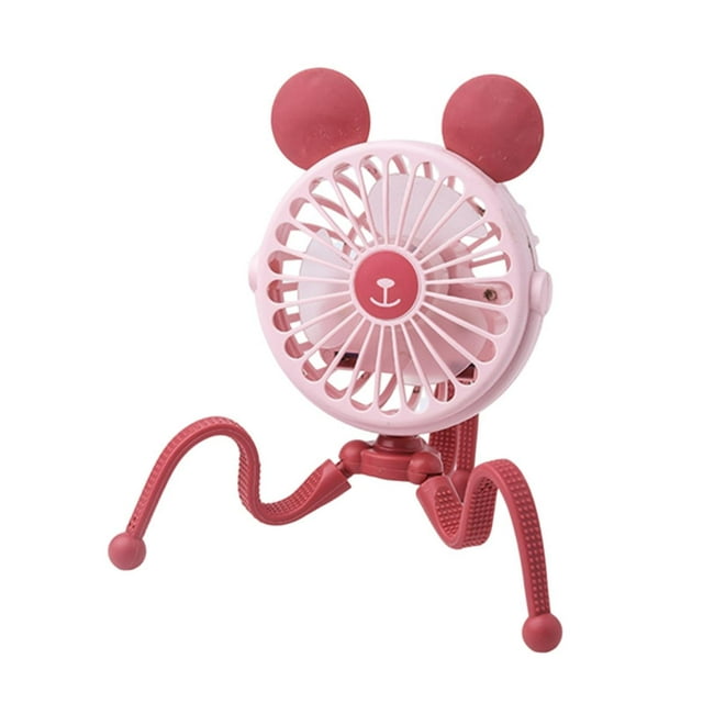 Ventilador de escritorio de velocidades con forma de luz nocturna, ventilador personal con clip para mochileros, cinta de correr, oficina Orejas redondas rosadas