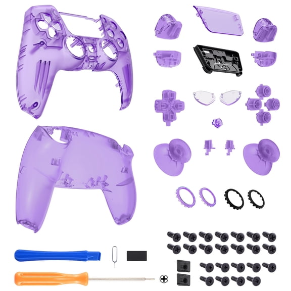 eXtremeRate Luna Redesigned Full Set Housing Shell Buttons Touchpad Cover Clear Atomic Purple Replacement Top Bottom Case for ps5 Controller BDM-030/040
