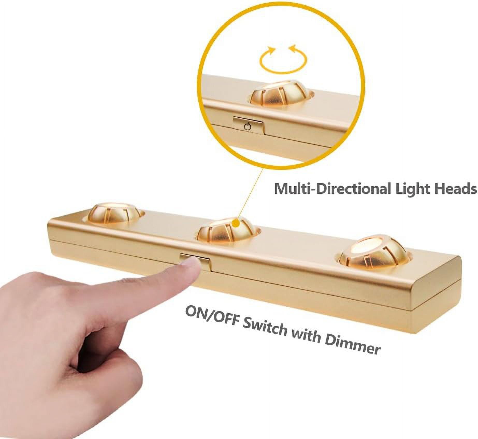 JJEAN-Wireless Under Cabinet Light, Battery Operated Tap Light, Closet Light, Shelf Lights with Button Control, Rotatable 3 Heads Spotlight, Dimmable Accent Lighting