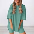 thumbnail image 5 of Bovxnpu Summer Casual Outfits For Women, 2 Piece Lounge Sets, Women's Summer Solid Color Round Neck Five Quarter Sleeved Top+shorts Pants Two-piece Set XXXXL, 5 of 9
