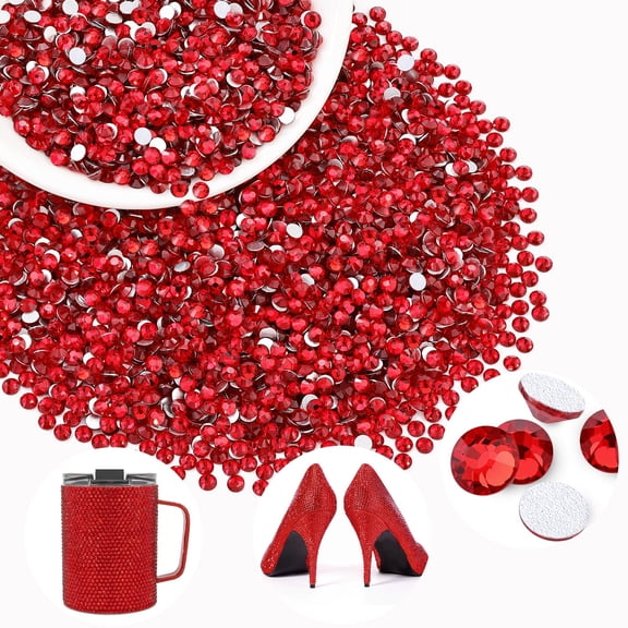 2500PCS SS10/2.8mm Crystal Rhinestones (Red/Siam), Bedazzling Flatback Glass Rhinestones for Crafting DIY Nail Art Makeup Decoration, Gems Diomand Charms for Tumbler Shoes Clothing Mug