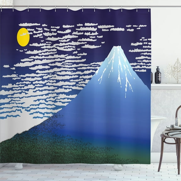 Ambesonne Mountain Shower Curtain, Nighttime Mountainous Area, 69"Wx70"L, Yellow Indigo