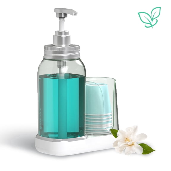 Luvan 25oz Mouthwash Dispenser with Cup Holder,Refillable Plastic Mouth Wash Pump Soap for Bathroom