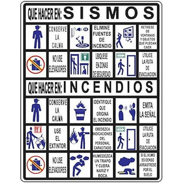 Letrero de Procedimientos Procedimientos de Evacuación 30x40 cm De Evacuación Que hacer en sismos e incendios Normal