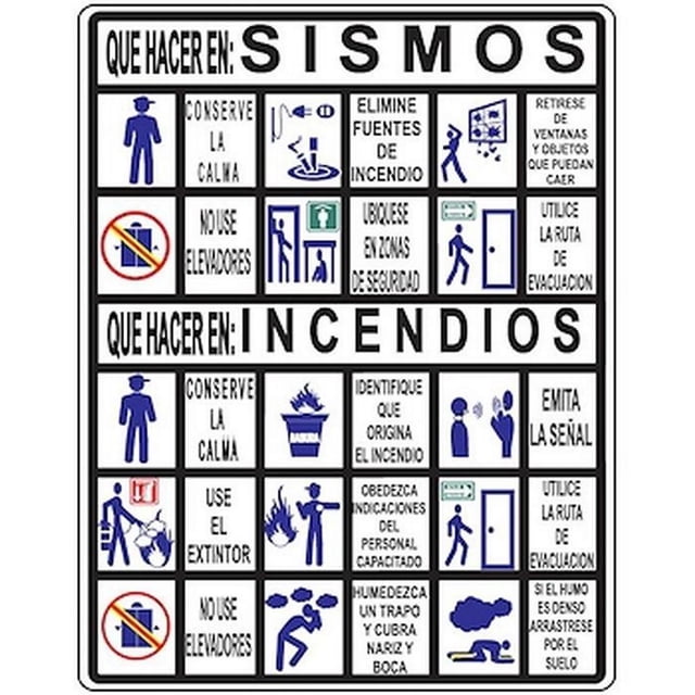 Letrero de Procedimientos Procedimientos de Evacuación 30x40 cm De Evacuación Que hacer en sismos e incendios Normal