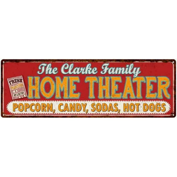 The CLARKE Family Home Theater Sign Gift 6x18 Metal Movies Decor 206180100476
