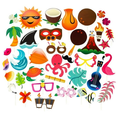Tiki Cocktail - Luau Photo Booth Props - 72-Pack Luau Party Supplies, Selfie Props, Hawaiian Party Favors for Cocktail Parties, Tiki Parties and Hawaiian-Themed Events