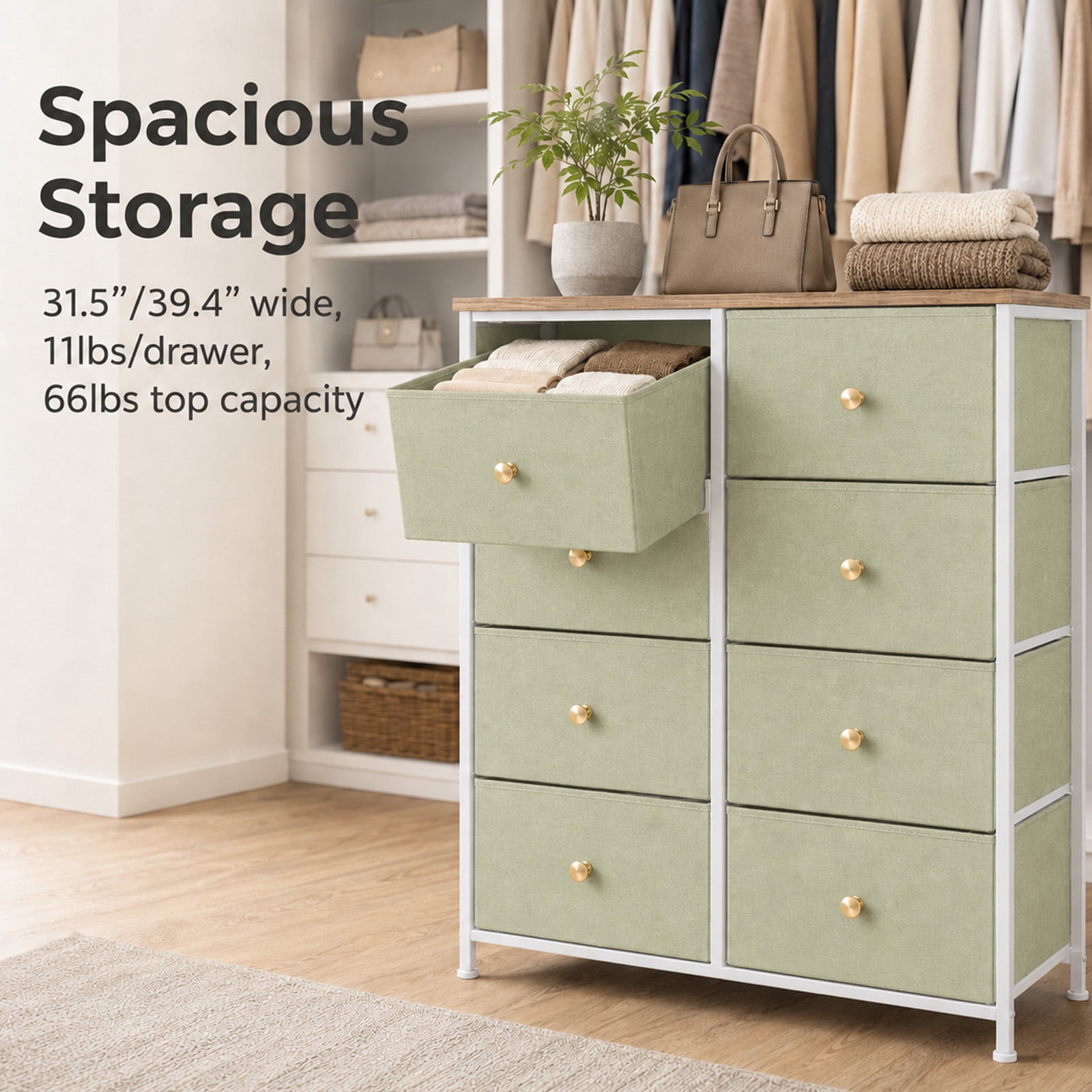 Alvantor 8/9 Drawer Fabric Dresser, Storage Tower for Bedroom and Closet, Chest of Drawers with Sturdy Steel Frame & Wooden Top for Living Room, Entryway