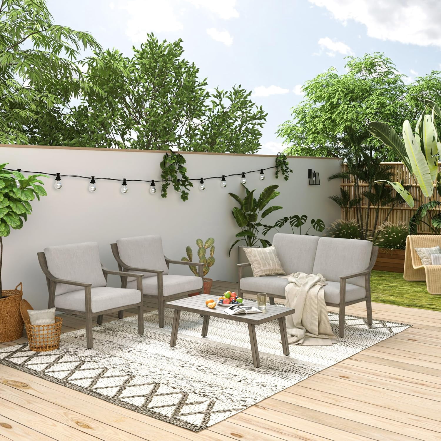 T-Patio Aluminum Outdoor Loveseat, All Weather Patio 2-Seater Sofa, Grey, Set of 1
