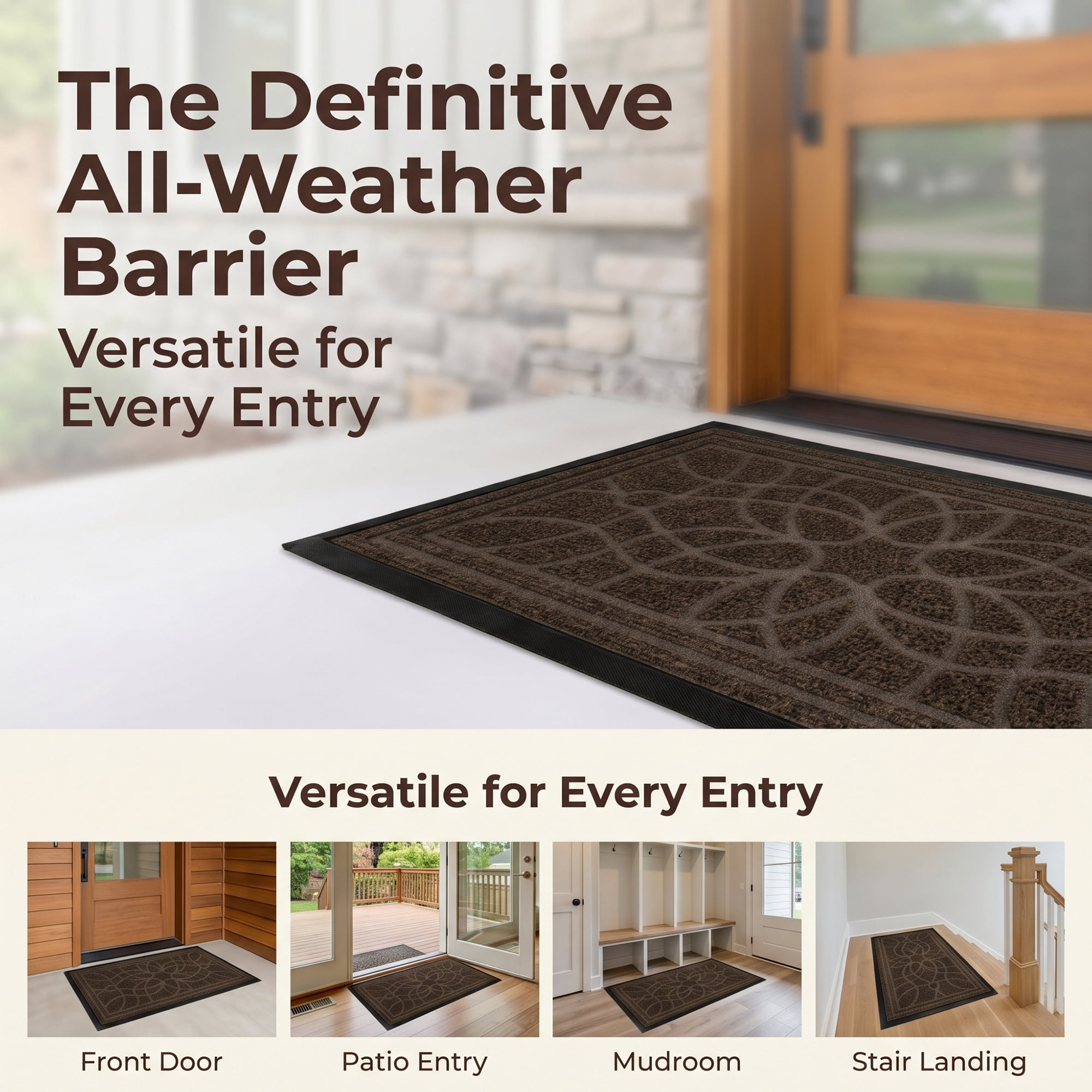 Unique Bargains Low-Profile Waterproof Non-Slip Geometric Scraper Brown 30" x 18"