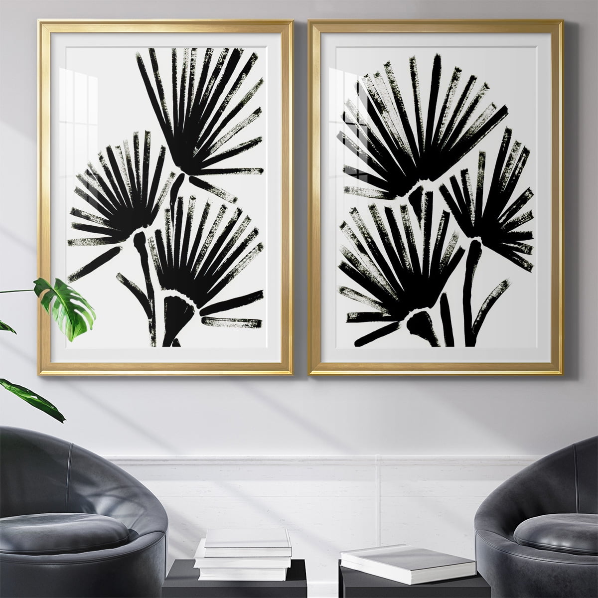 Wexford Home Fan Brush I Premium Framed Print, 18.5" x 24.5" - Ready to Hang, Gold (Set of 2)