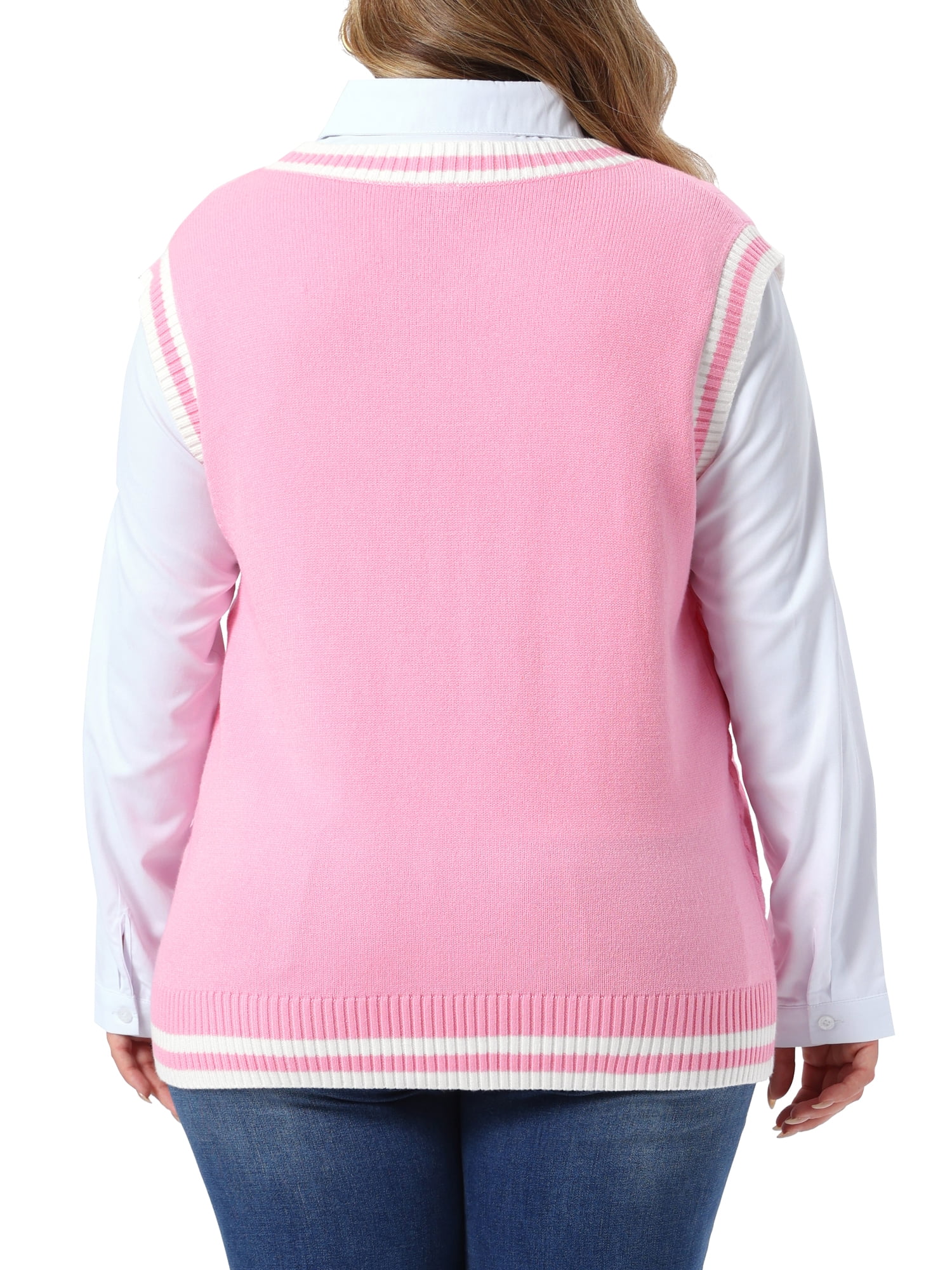 DARING DIVA Women's Plus Sweater V Neck Sleeveless Preppy Vest 2X Pink
