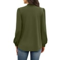 thumbnail image 4 of WTOBBY Women's Fashionable Elegant Top with Chest Pleated Detail and Stand Collar, Long Sleeve Solid Color Design, Perfect for Stylish Outfits and Formal Casual Wear,Army Green L, 4 of 6