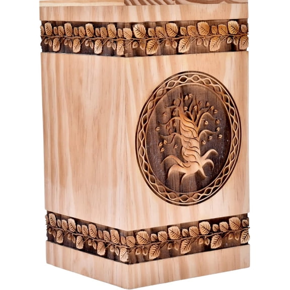 Handcrafted Pinewood Urn For Human Ashes - Tree Of Life Wooden Box - Personalized Cremation Urn For Ashes Handcrafted Large Wooden Urn Box (L(11.25X6.25”)250Cu, Pinewood)