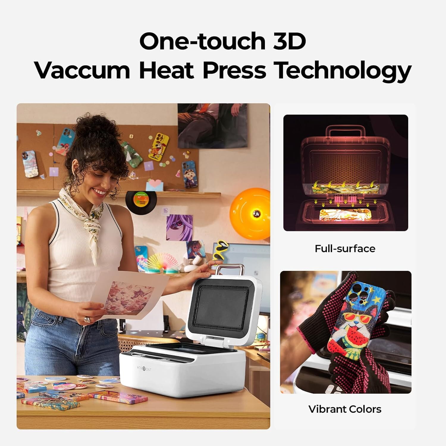 HTVRONT H17 Phone Cases Heat Press - Automatic Vacuum Heat Press Machine for Phone Cases- Sublimation Press for Custom Phone Case, Badges, Coasters, Includes Film & Fixture (Compatible with Android)